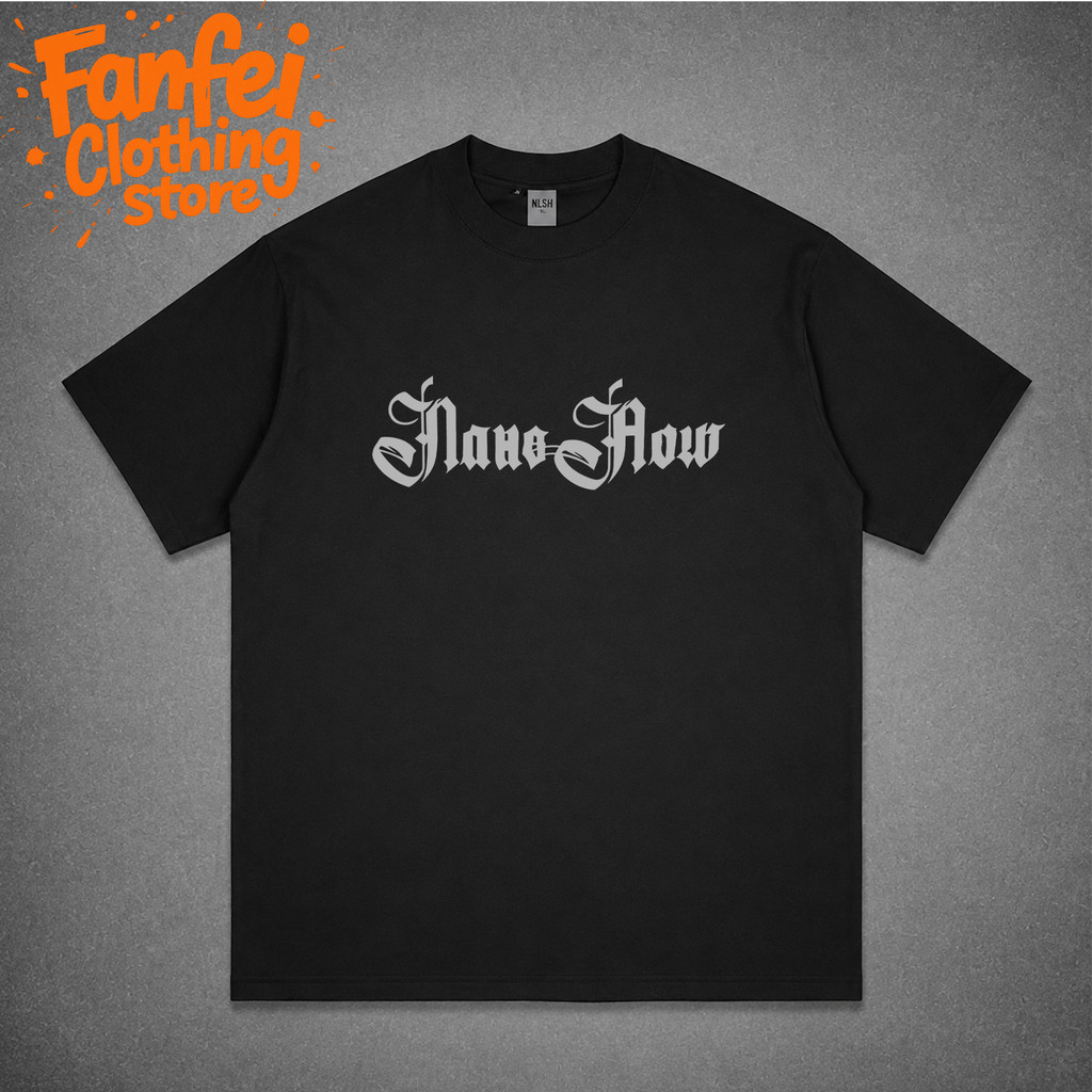COD Fanfei Nam Oversize In Đen Vintage Trắng Nano Flow Text Trên Ngực