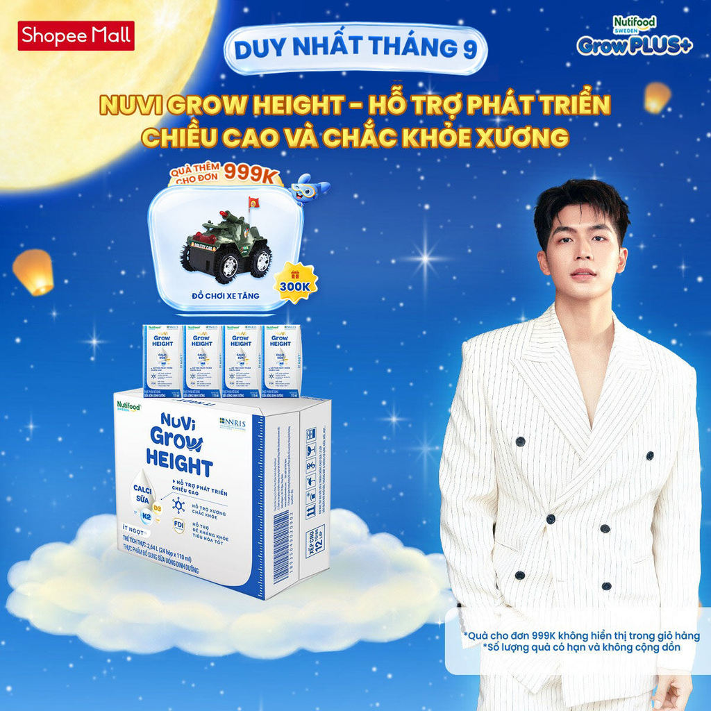 Thùng 24 hộp SBPS Nuvi Grow Height 1+ hỗ trợ phát triển chiều cao hộp 110ml