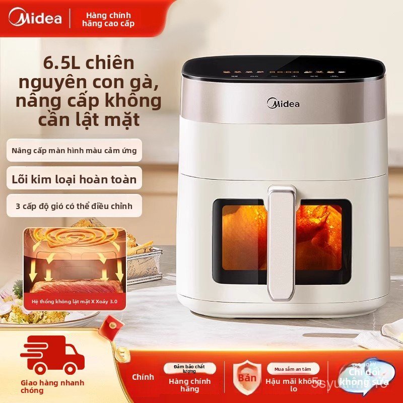 Nồi chiên không dầu Midea gia đình 6.5L, không lật, cửa sổ, mới, thông minh, không dầu