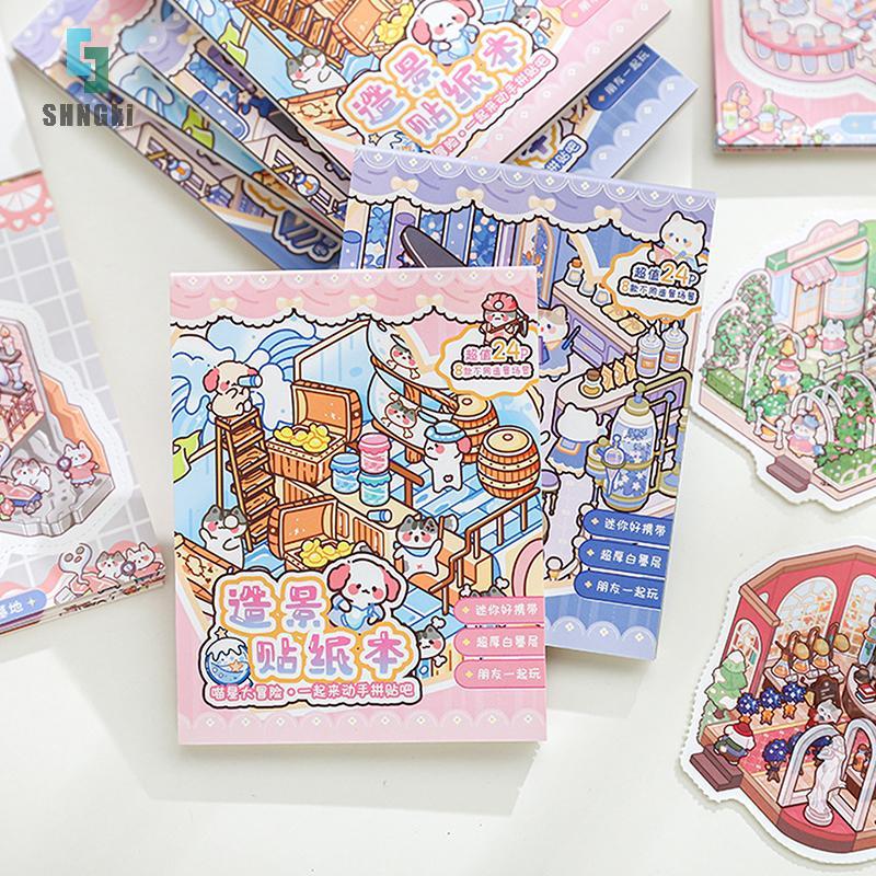 [SHNGki] 24 Cái / túi Zoo Small Group Meow Meow Adventure Series Scenery Sticker Book Sổ tay nhãn dá
