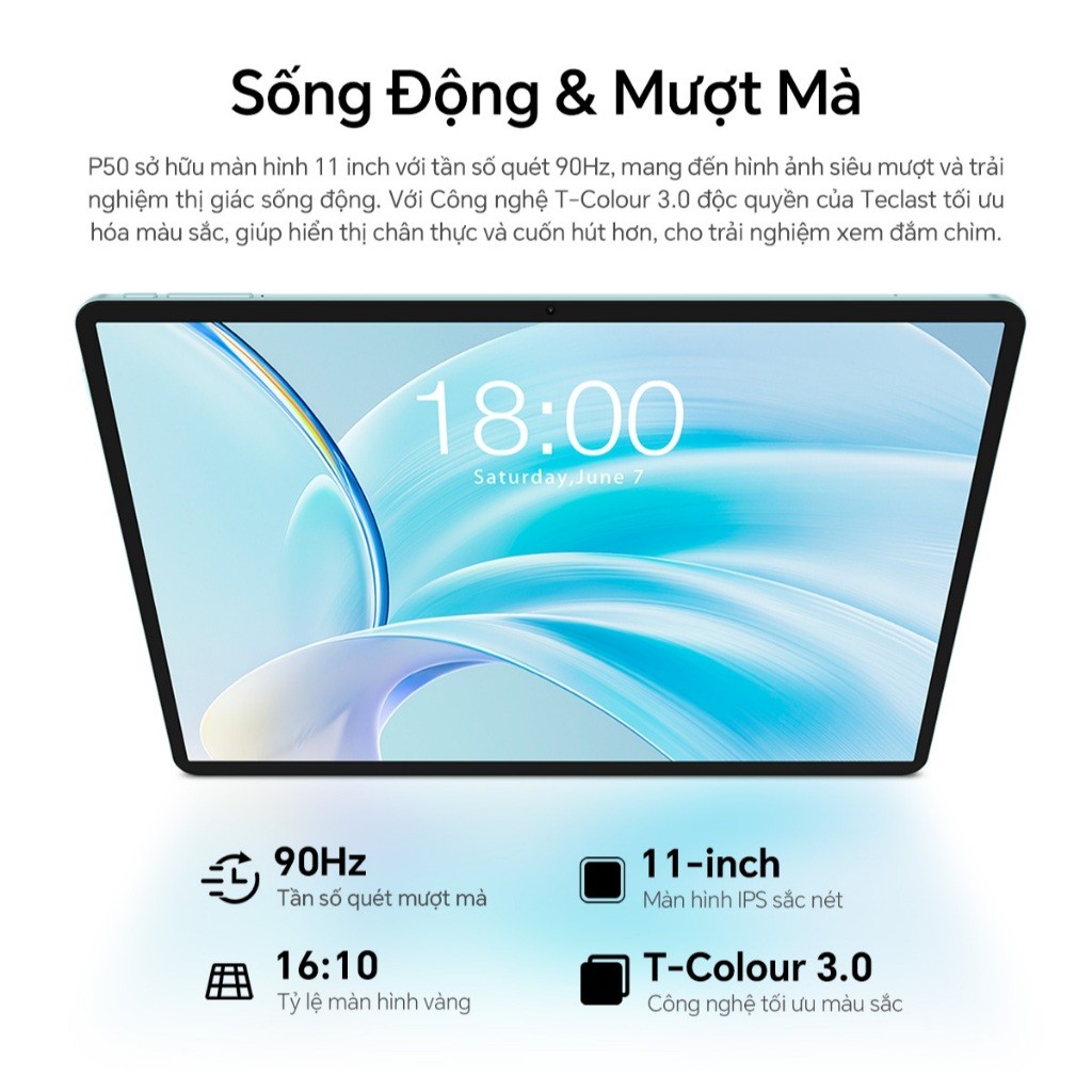 Máy tính bảng Teclast P50 20GB(8+12)/128GB | FHD 11" | Android 15 | Pin 7000mAh | BigBuy360 - bigbuy360.vn
