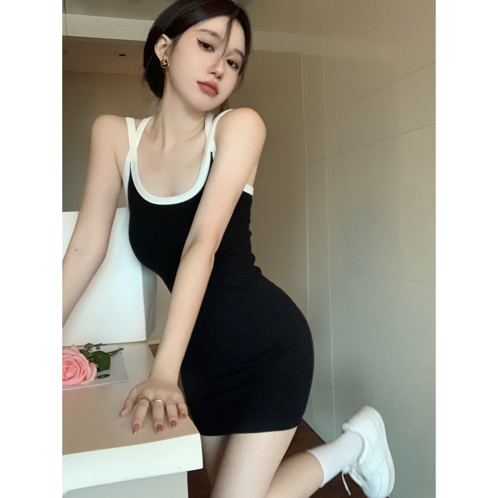 Đầm ôm sát camisole nữ mùa hè, đầm bodycon đen,đầm ngắn cơ bản