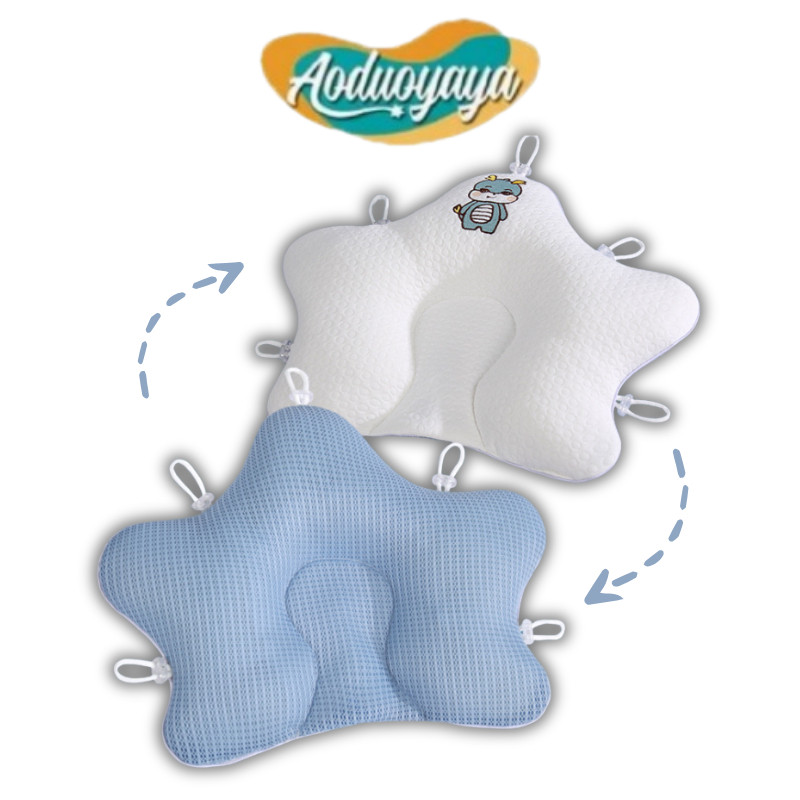 Aoduoyaya - Gối Định Hình Đầu Phẳng Cho Bé 2 Mặt Thoáng Khí, Dây Rút Điều Chỉnh 5 Cấp - Chống Bẹp Đầu, Ngủ Ngon