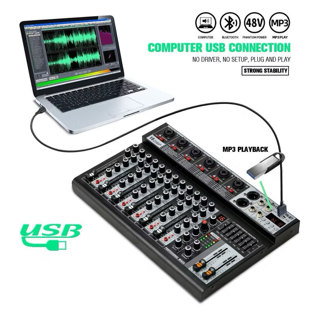Mixer chuyên nghiệp Yamaha MX04 bt 4 line / MX06 BT 6 line + tặng 2 jack chuyên đổi - có Reverd, chố