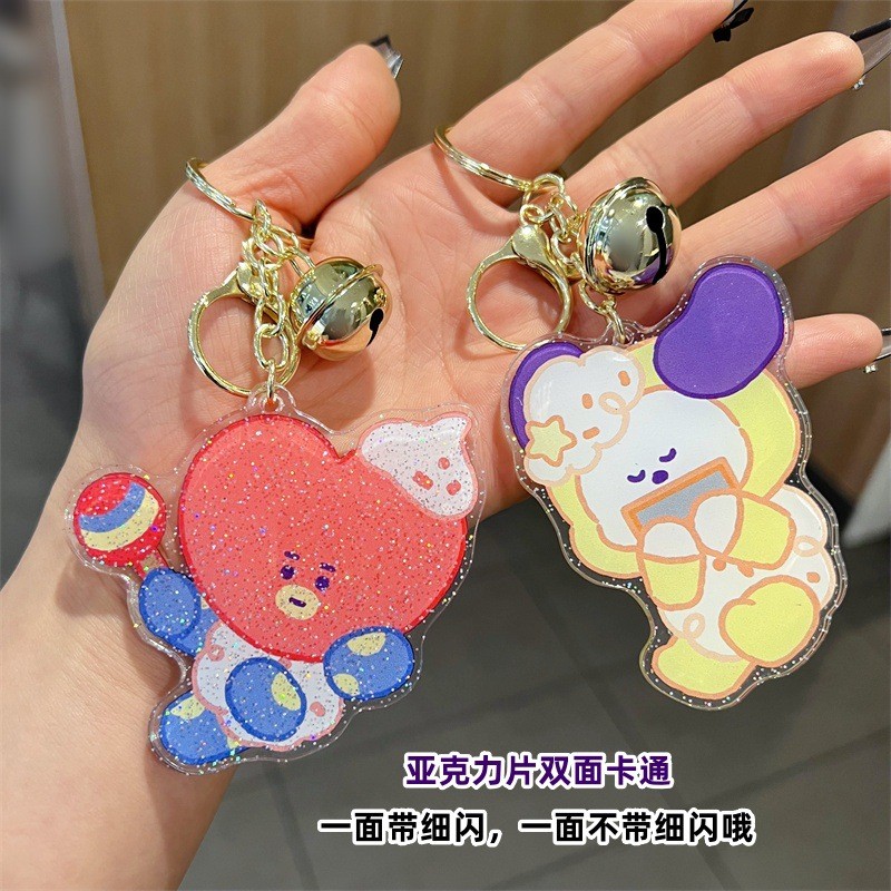 Tấm Acrylic Hai Mặt Hoạt Hình BT21 BTS Móc Khóa JK V Dễ Thương Móc Khóa Nam Nữ Phụ Kiện Quà Tặng