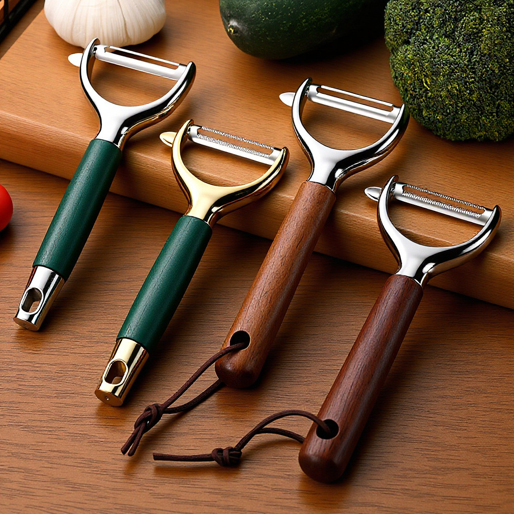 2026 Sản Phẩm Mới Thép Không Gỉ Lột Đa Năng Hộ Gia Đình Tay Cầm Bằng Gỗ Peeler Trái Cây Khoai Tây Pl