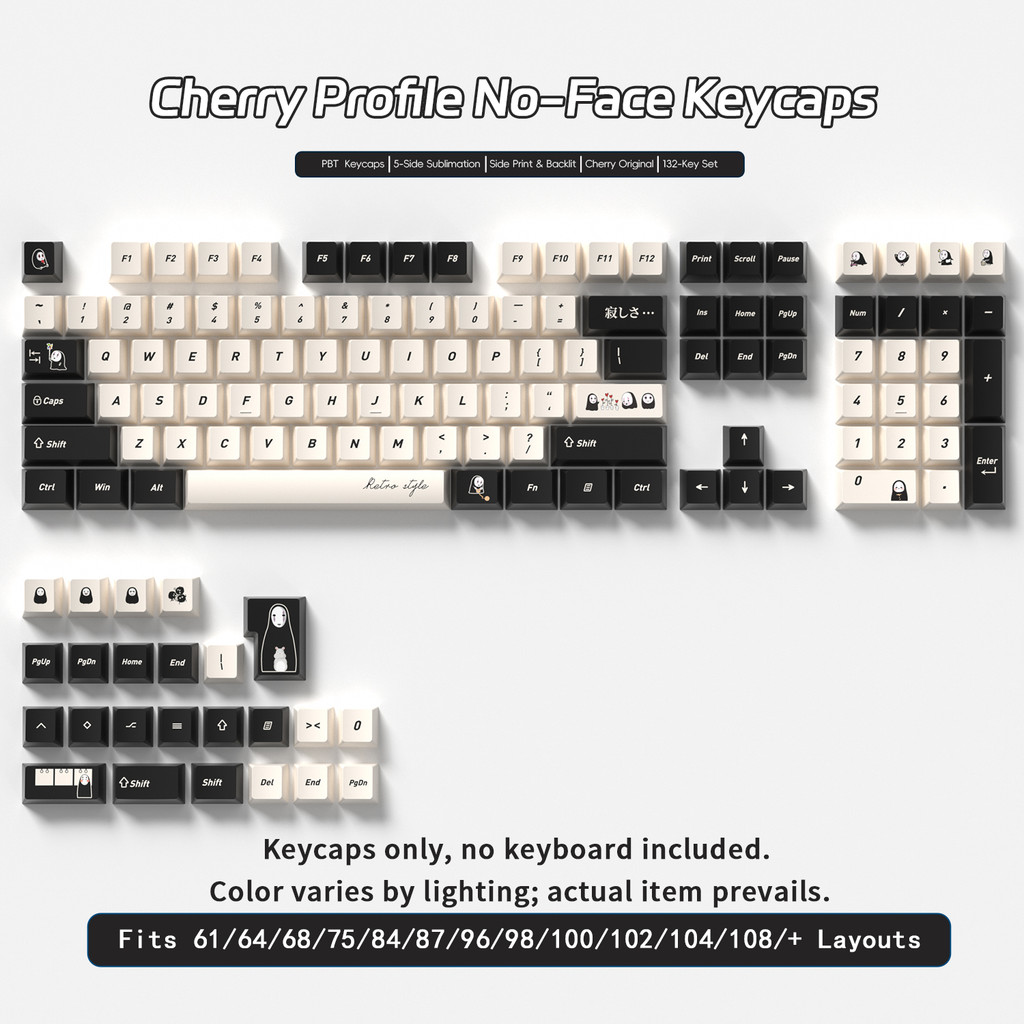 Nhân vật không mặt Spirited Away Tùy chỉnh Keycap Hoạt hình dễ thương PBT Keycaps Cherry Profile Dye