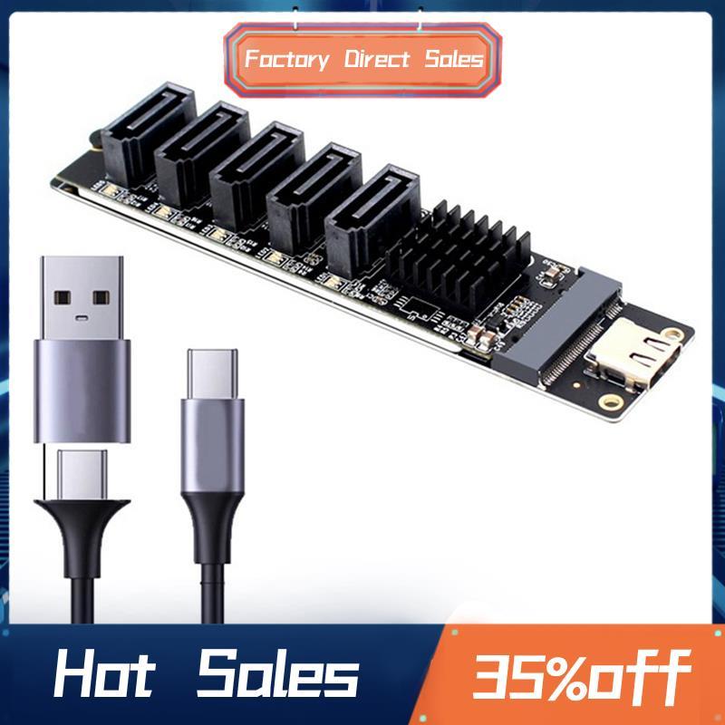 TYPE-C sang 5 Cổng SATA3.0 Bộ Chuyển Đổi Thẻ Nâng JM575 + JMS580 SATA3 6Gbps USB10G Khung Máy Chủ PC