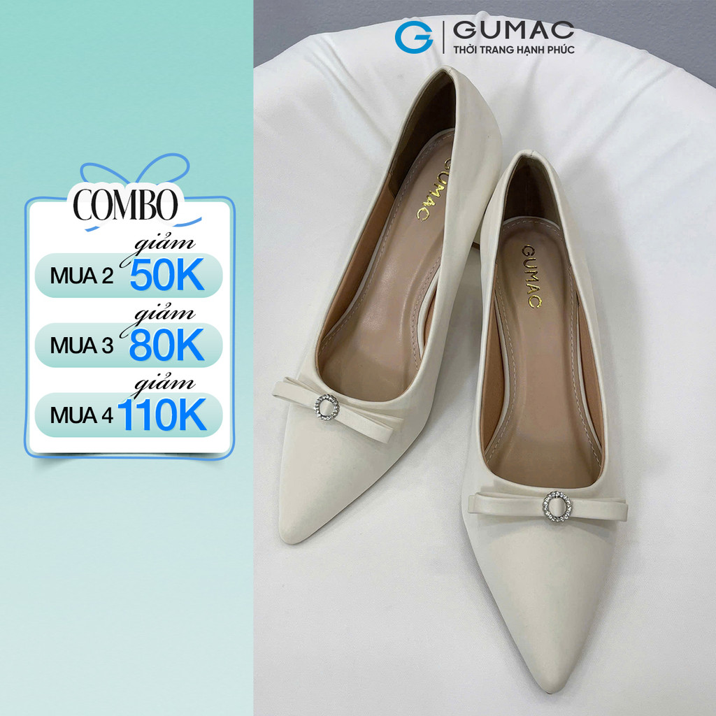 Giày Cao Gót Nữ GUMAC Đính Nơ Mũi Nhọn Gót Vuông Thanh Lịch Thời Trang GF12071