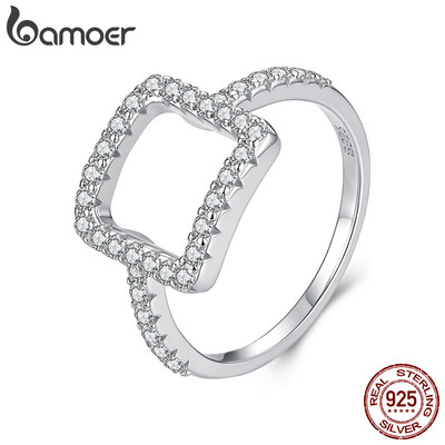 Nhẫn Bạc Bamoer 925 Mở Vuông Moissanite Nhẫn Trang Sức Thời Trang Quà Tặng Cho Nữ