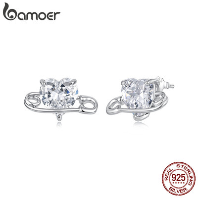 Bamoer Bạc 925 Bông Tai Kẹp Giấy Trái Tim Trang Sức Quà Tặng Cho Nữ