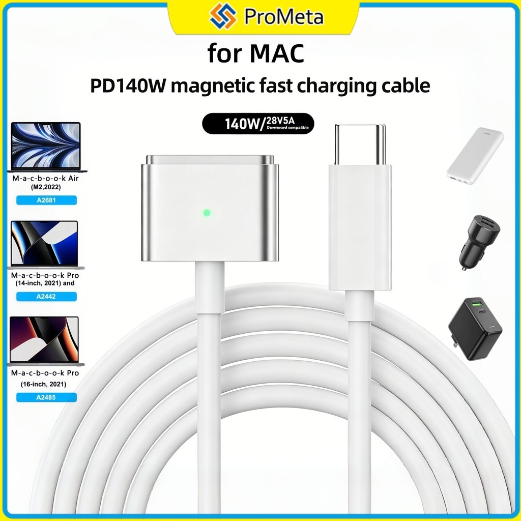 Cáp Sạc Mag.safe 3 Chuyển Đổi Type C PD 140W Từ Tính 2M USB C Sang Cổng Sạc Cho Mac.Book Air Pro M2 