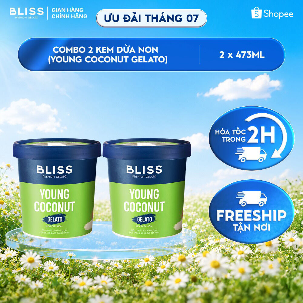 Combo 2 Kem BLISS Premium Gelato vị Dừa Non (Young Coconut Gelato) hộp 473ml