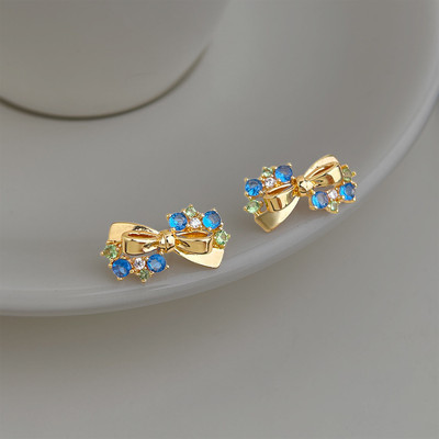 Pinkdudu Xanh Zirconia Nơ Bông Tai Aquamarine Pha Lê Dangles Thời Trang Ngọt Ngào Trang Sức Cho Nữ PD2573