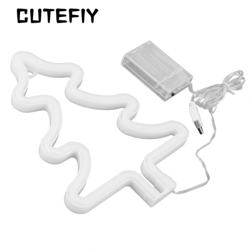 Đèn neon CUTEFIY, Đèn LED neon cây thông Noel chạy bằng pin hoặc USB, Đèn LED neon 5V hiện đại Trang