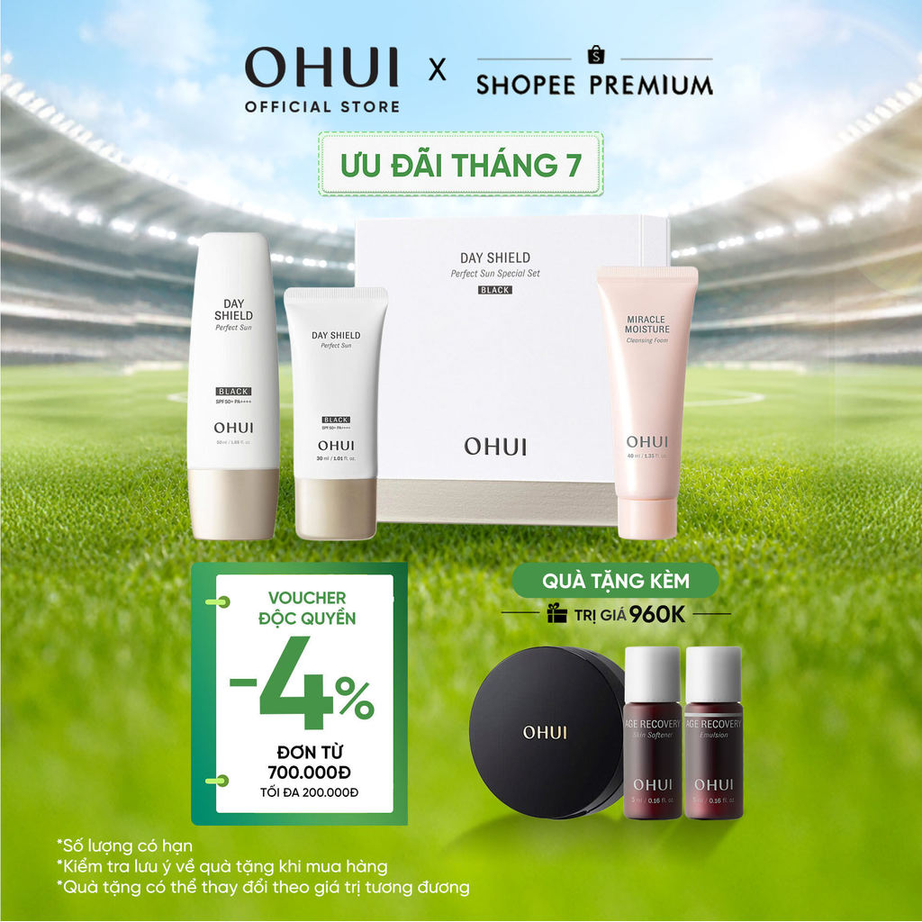 [OHUI Official] Bộ kem chống nắng 3 món cho da nhạy cảm OHUI Day Shield Perfect Sun Black SPF50+ PA+