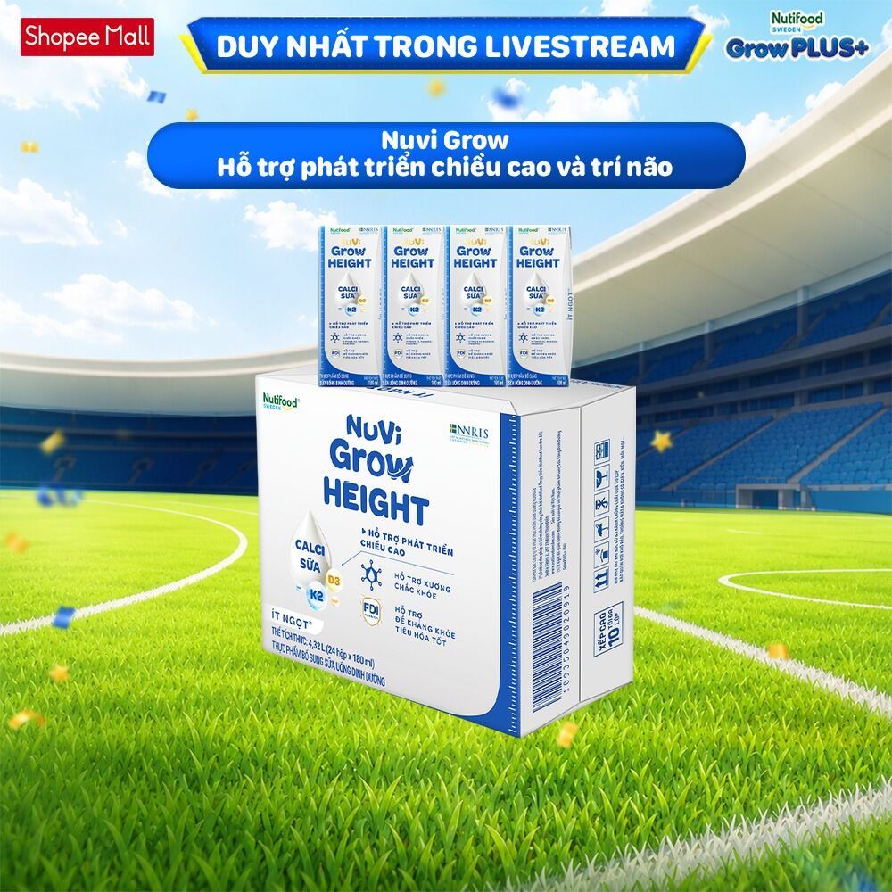 [Livestream KOL] Thùng 24 hộp SBPS Nuvi Grow Height hỗ trợ phát triển chiều cao hộp 180ml