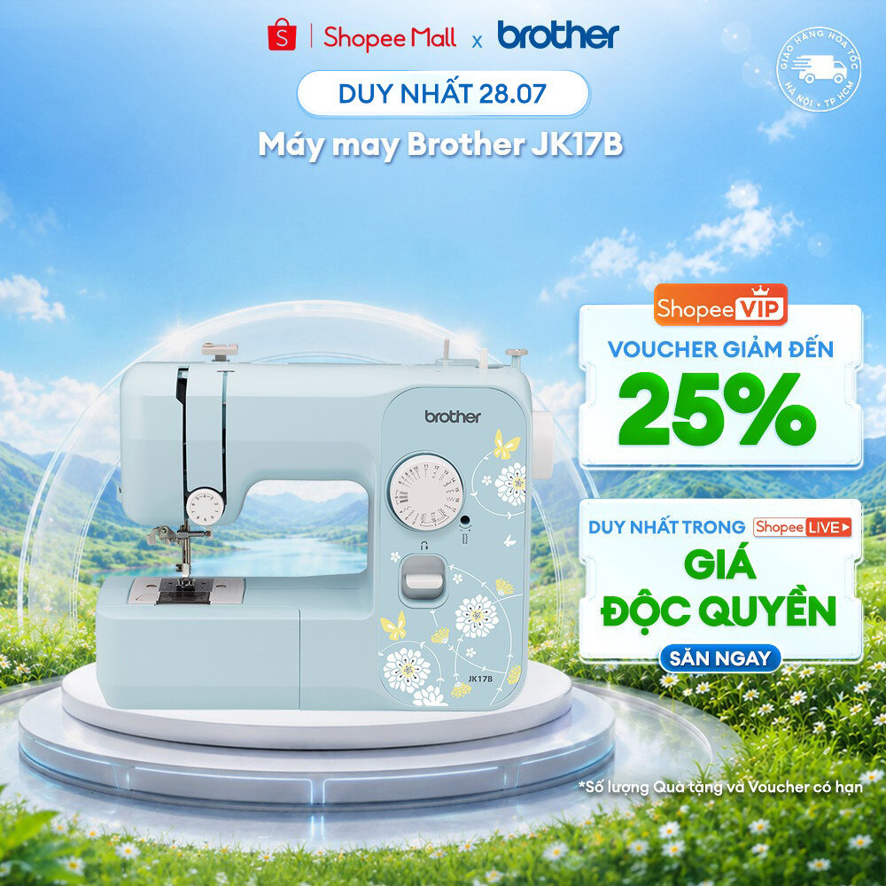Máy May Gia Đình Brother JK17B - 17 Mẫu Khâu, Tự Động Xỏ Chỉ, Đèn LED