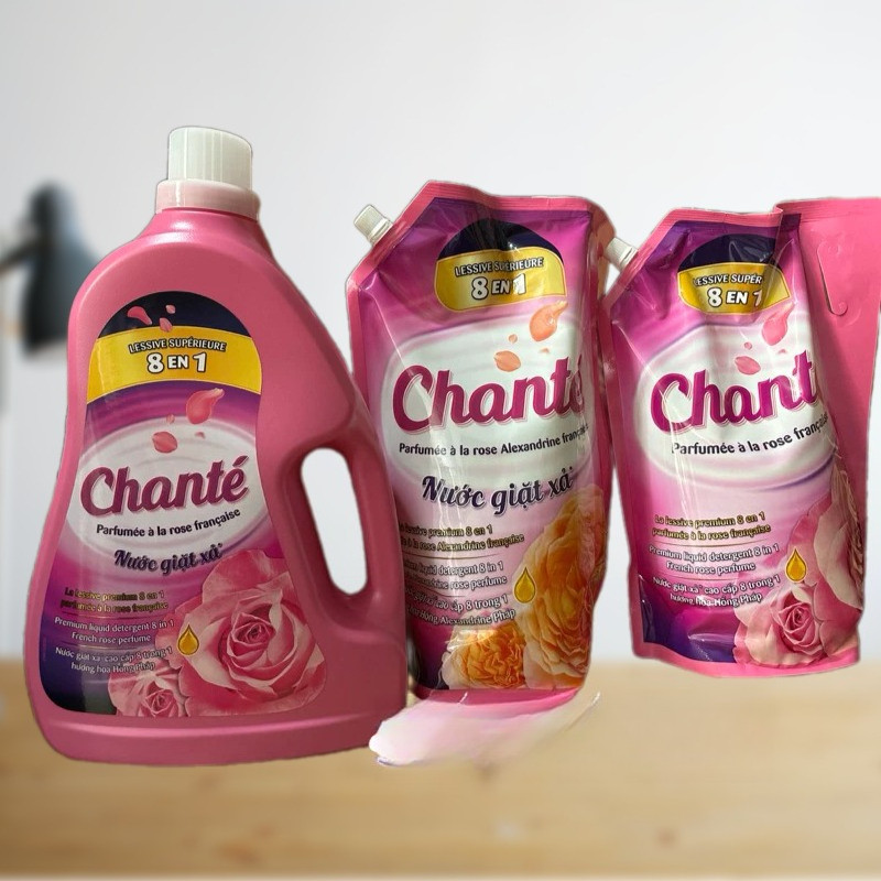 Nước Giặt Xả Chanté Cao Cấp 8 Trong 1 Hương Nước Hoa, Năng Động Thể Thao Can 3,1Kg / Túi 3,05Kg