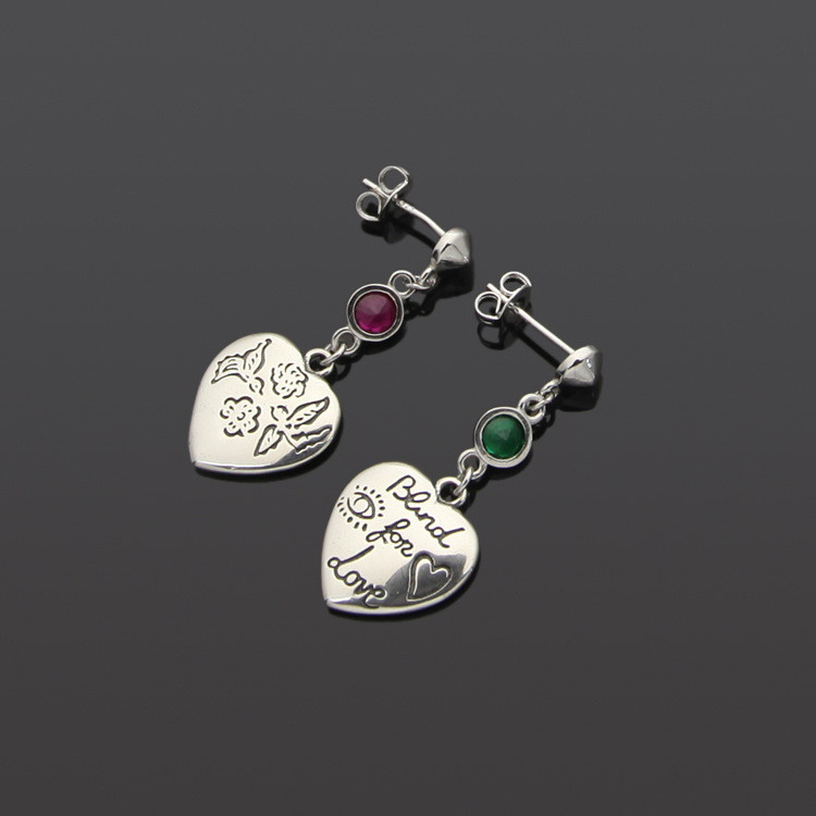 IPML Shaped earrings with colorful letter studs and diamonds love Heart-shaped earrings blind Jewelr