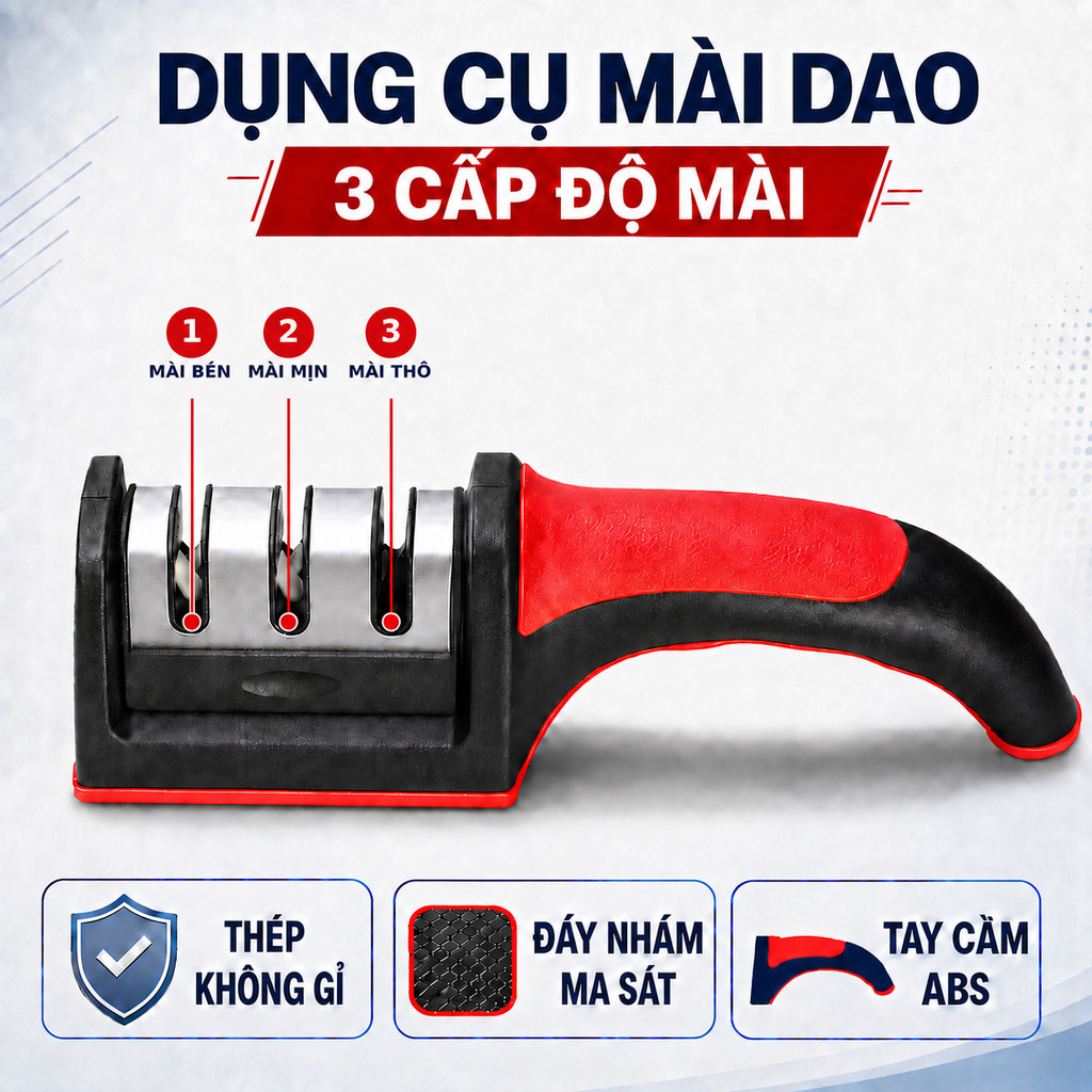 Dụng Cụ Mài Dao Kéo Cầm Tay 3 Cấp Độ, Máy Mài Dao Mini Có Tay Cầm Chống Trượt Cho Nhà Bếp