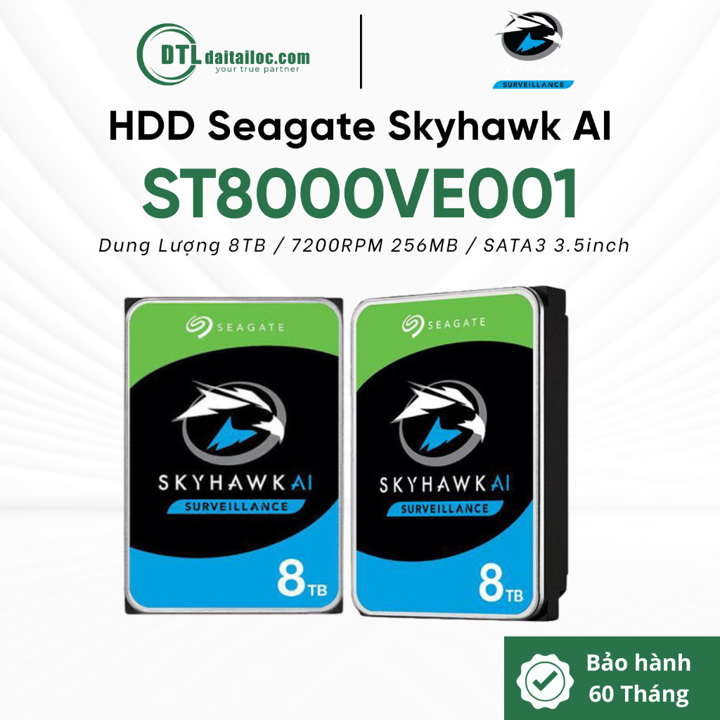 Ổ Cứng HDD Chuyên Dụng Cho Camera Giám Sát Seagate Skyhawk AI 8TB (ST8000VE001) | Chính Hãng | Bảo H