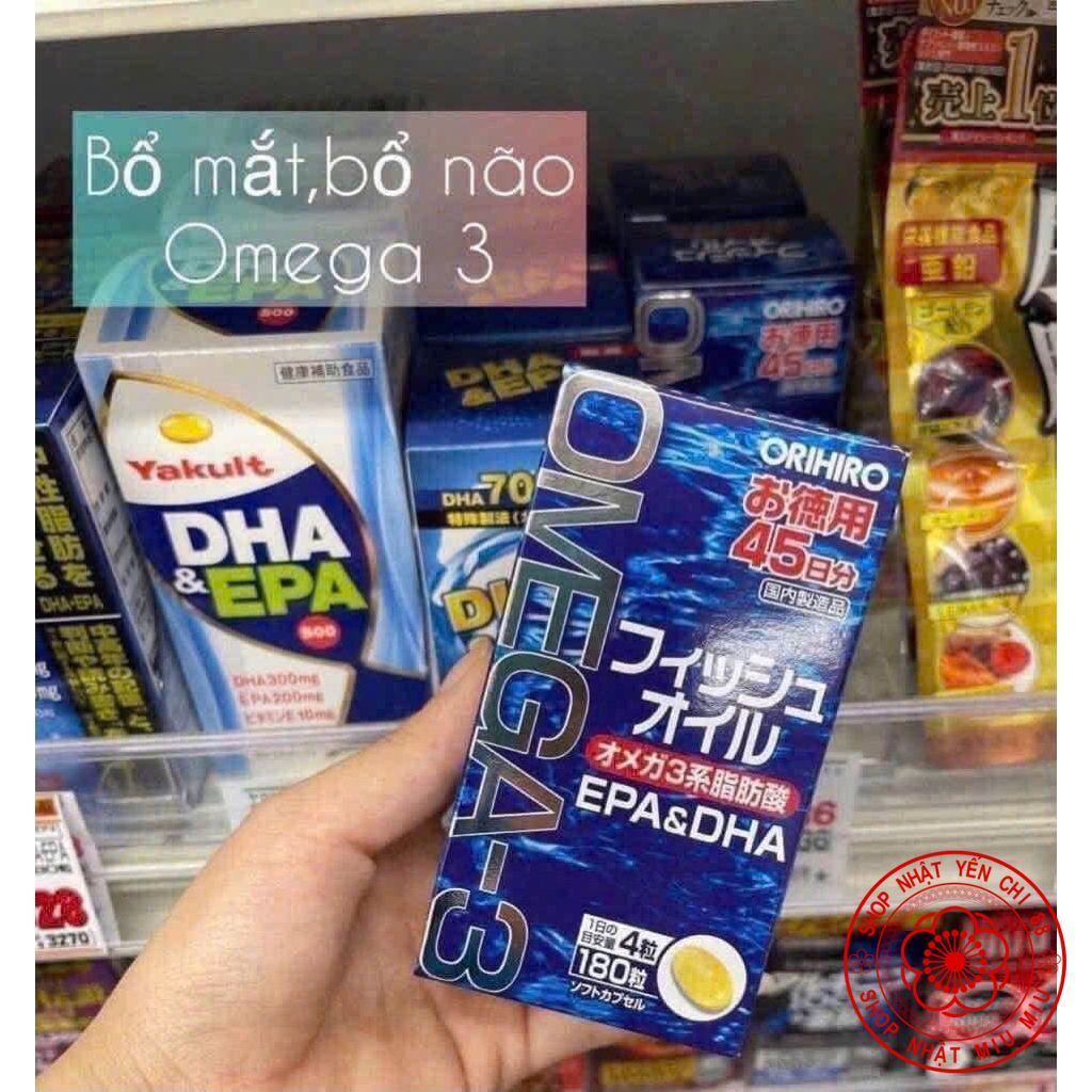 Dầu cá Omega 3 Orihiro fish oil, Omega 3 EPA & DHA Orihiro Nhật Bản hộp 180 viên