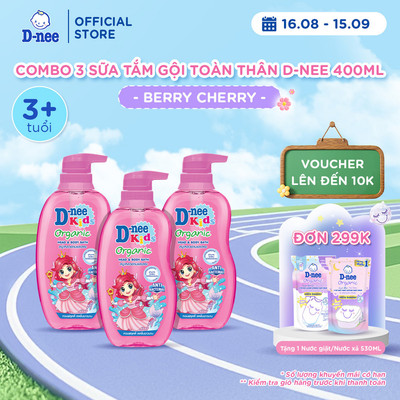 Combo 3 Tắm gội toàn thân trẻ em (>3 tuổi) D-nee 400 ML - Berry Cherry