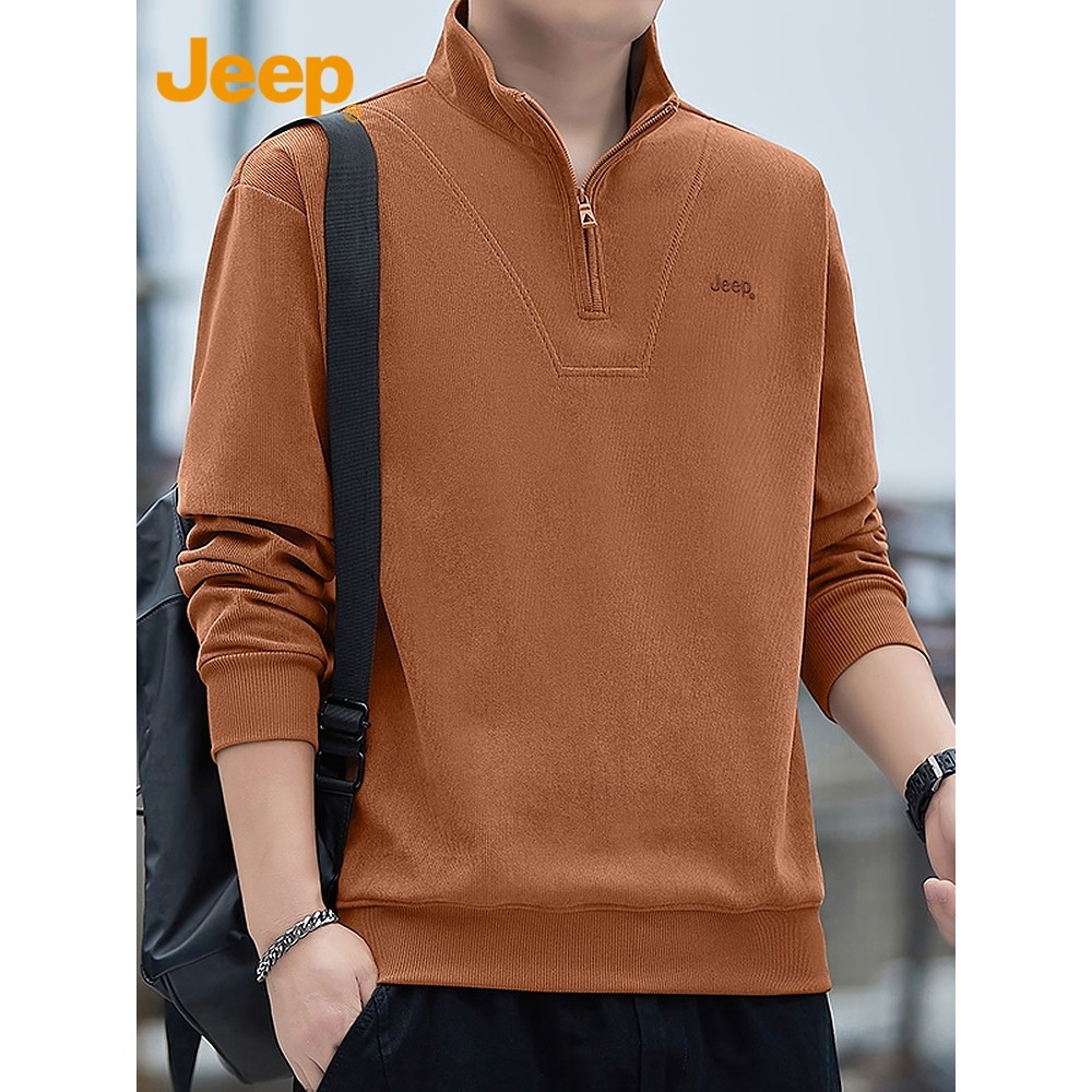 Jeep Jeep Jeep Đứng Cổ Áo Nam Thể Thao Đáy Top Thu Đông Phong Cách Mới Áo Thun Dài Tay Nam