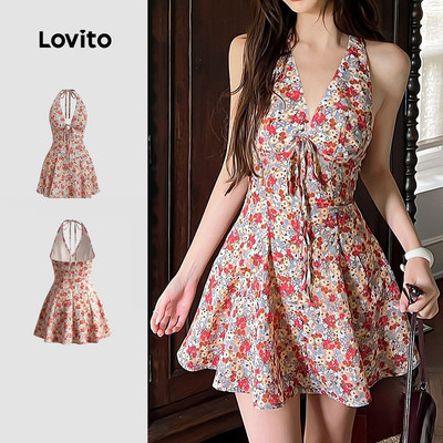 Lovito Kỳ nghỉ Đầm Khóa Kéo Phối Ren Thời Trang Xuân Hè Cho Nữ LK4ED831