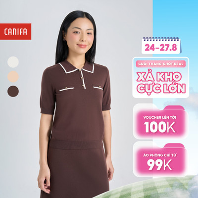 Áo len nữ cộc tay cổ bẻ CANIFA 6TE24W007