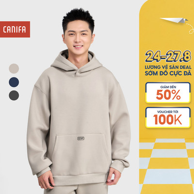 Áo nỉ active nam CANIFA áo hoodie có mũ dài tay interlock 8TW25W001