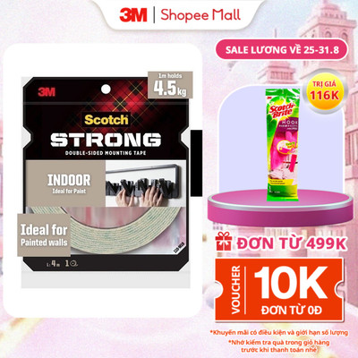 Băng keo hai mặt 3M™ Scotch®, siêu dính, độ bền cao, chống tia UV, kéo nhẹ nhàng, 1 cuộn, Dùng trong nhà
