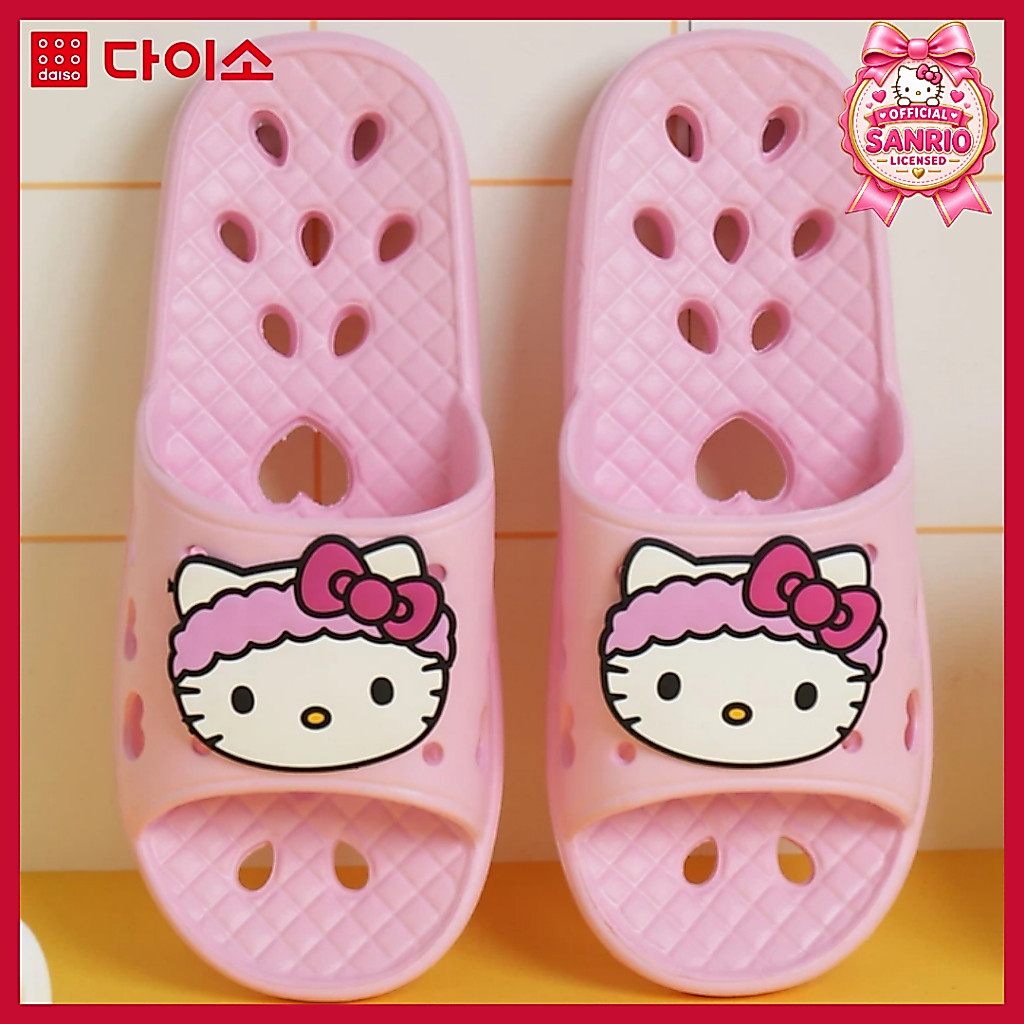 [Daiso Korea] Dép phòng tắm Hello Kitty EVA | Dép đi trong nhà nhẹ | Kích thước 250 – 270 mm | Hồng 