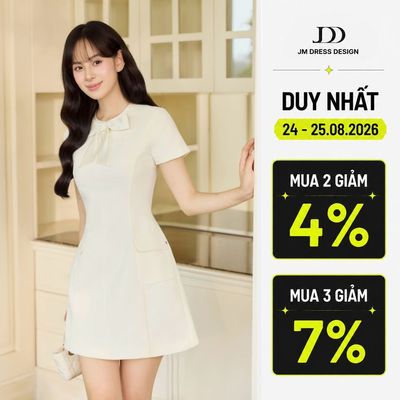 Đầm Xuân Hè Dáng A Nơ Cổ 2 Túi Ốp 1S36.2606, Đầm Mini Nữ Cổ Tròn Phối Nơ Cách Điệu Nữ Tính, Váy Công Sở Thanh Lịch By JM