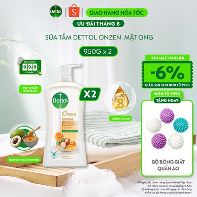 Combo 2 sữa tắm Dettol Onzen mật ong kháng khuẩn dưỡng thể 950g