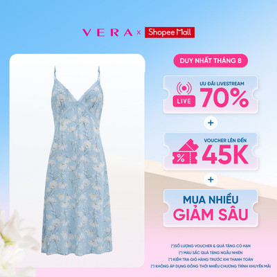 Đầm lửng nữ Vera rayon in phối ren hai dây - V0828