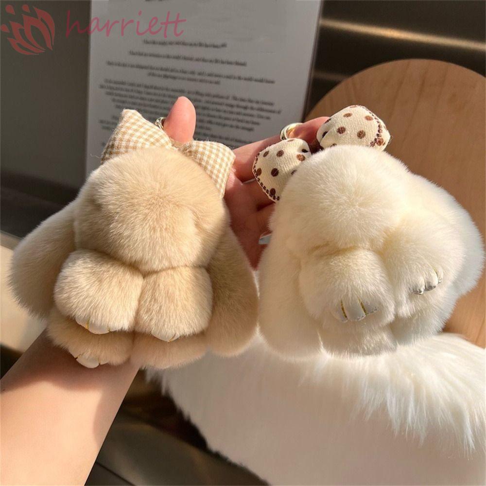 Móc khóa lông thỏ HARRIETT, Móc khóa thỏ lông tơ dễ thương, Móc khóa thỏ nơ tóc thời trang Móc chìa 