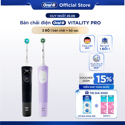 [KOL] Combo Couple 2 Bàn Chải Điện ORAL-B VITALITY Pro 3 CHẾ ĐỘ giúp làm Sạch Sâu Từng Kẽ Răng