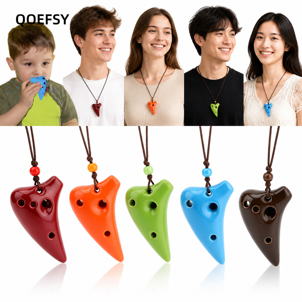 QOESSY Gốm Ocarina, Dây Treo Bao Gồm Mặt Dây Ocarina Mini, 6 Lỗ Có Thể Chơi Alto C Ocarina Dành Cho 