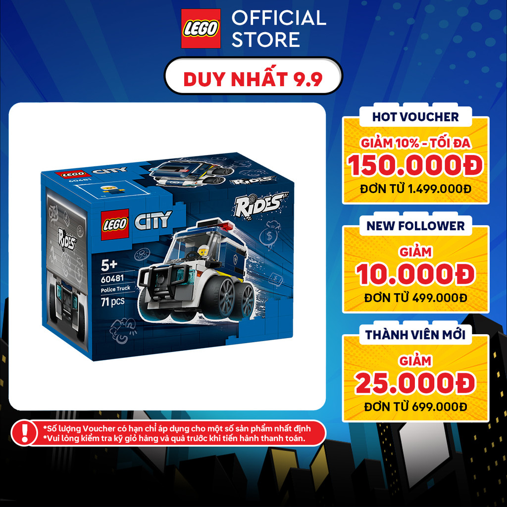 LEGO CITY 60481 Đồ Chơi Lắp Ráp Rides - Xe Tải Cảnh Sát (71 Chi Tiết)