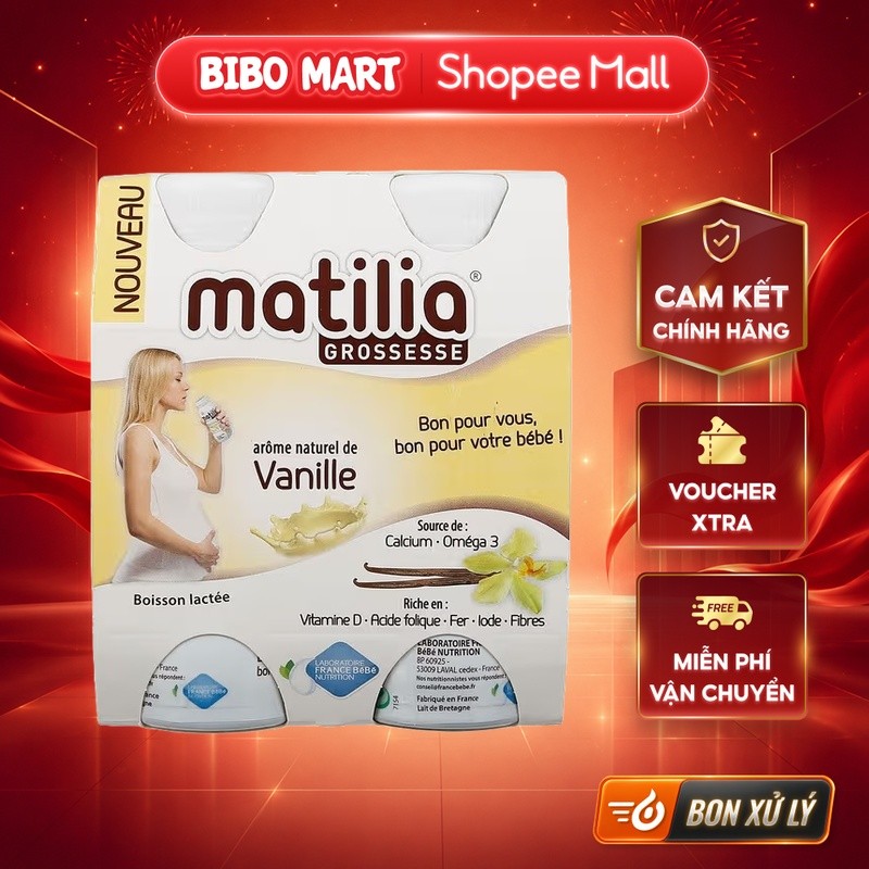 [MALL] Sữa bầu Matilia hương vani 200ml (Lốc 4 hộp) - BM001.1