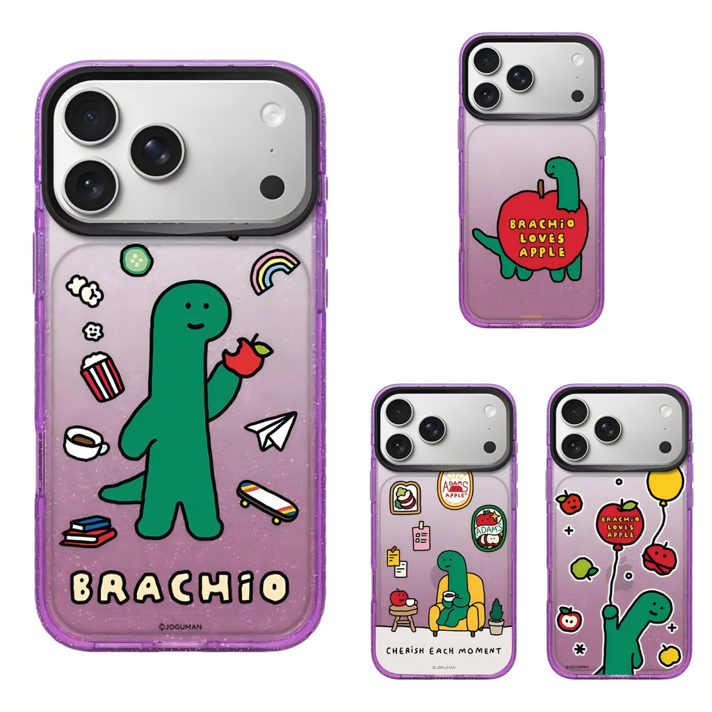 Joguman Dinosaur Apple Glitter Purple Phone Case cho iPhone 18 17 16 15 14 13 12 Pro Max Plus Air, V