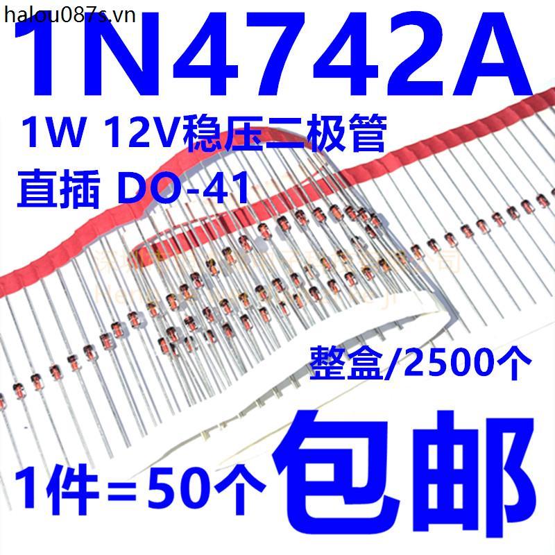 1W Bộ Điều Chỉnh Điện Áp Diode 12V IN4742A Ống Điều Chỉnh Điện Áp Thủy Tinh In-Line 1N4742 DO-41