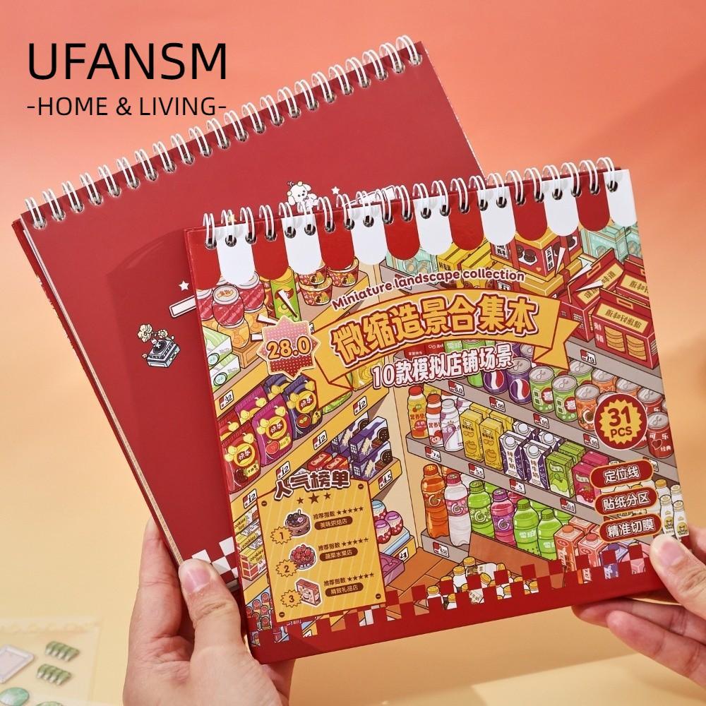 UFASM DIY Sticker Book, Store Theme Kawaii Design Phong Cảnh Sticker Book, 10 Cảnh PET Die-cut Thị T