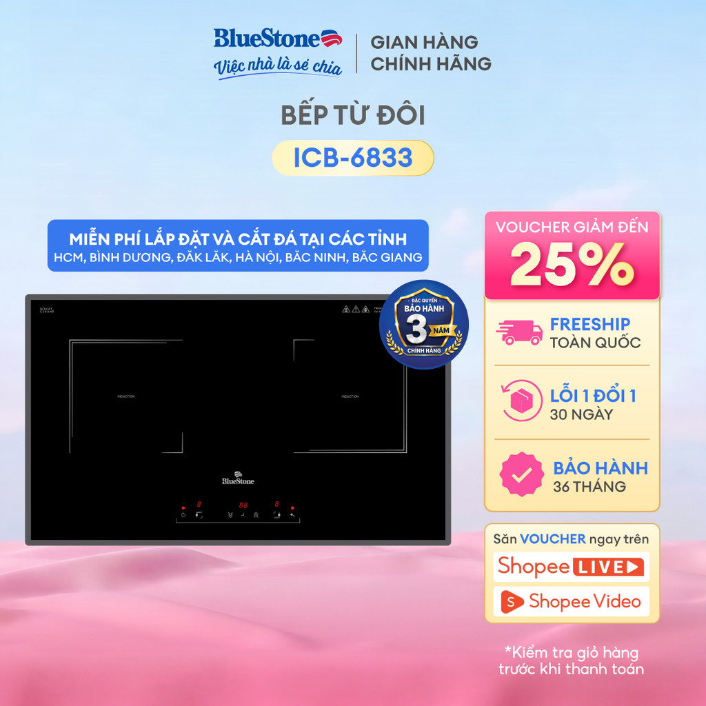 Bếp Điện Từ Đôi BlueStone ICB-6833 | 4000W Inverter | Mặt Kính SchottCeran