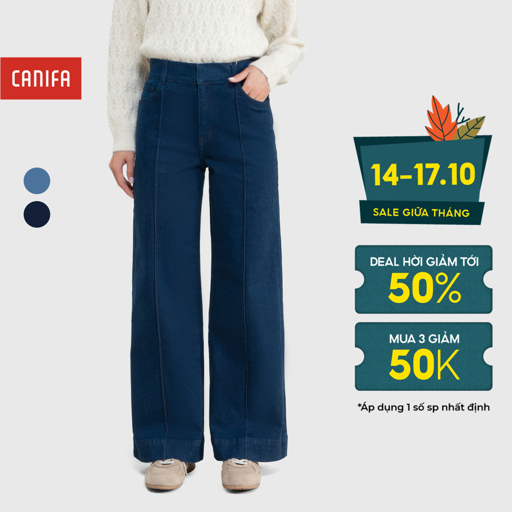 Quần jeans nữ cạp cao ống rộng dáng suông CANIFA 6BJ25W002