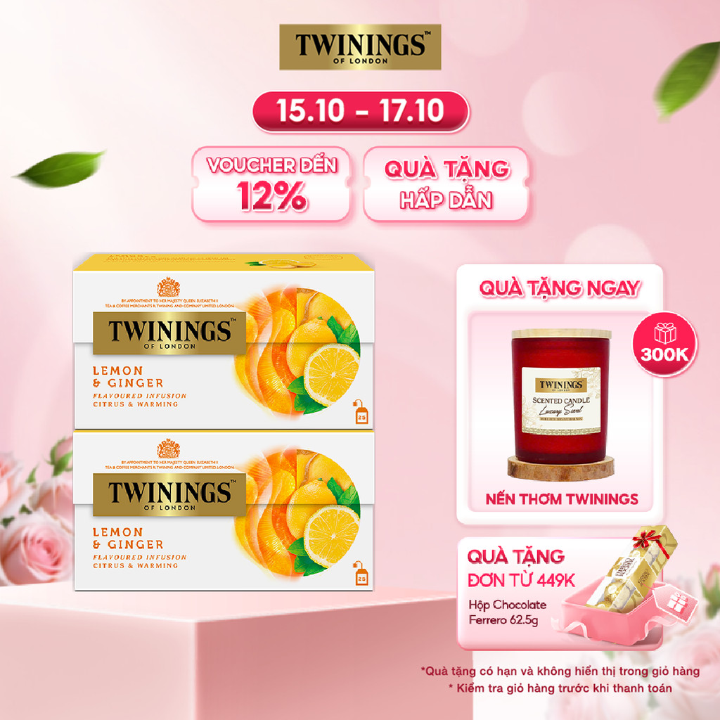 Combo 2 Trà Túi Lọc Chanh Gừng Twinings Lemon and Ginger - Hộp 25 Gói 1.5G