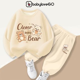  Bộ nỉ cho bé gái BabyloveGO BST Gấu Bear bộ thu đông dài tay độc đào cho bé 1-10 tuổi 