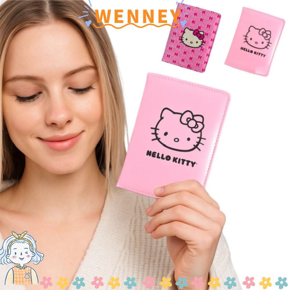 Hộp đựng thẻ tín dụng WEY, Vỏ hộ chiếu Hello Kitty hoạt hình, Da PU di động ID Bank Girl Passport Ho
